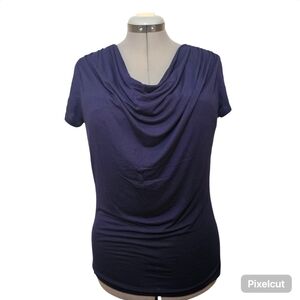 Dante Malan navy blue rayon knit short sleeve cowl neck top women size L US